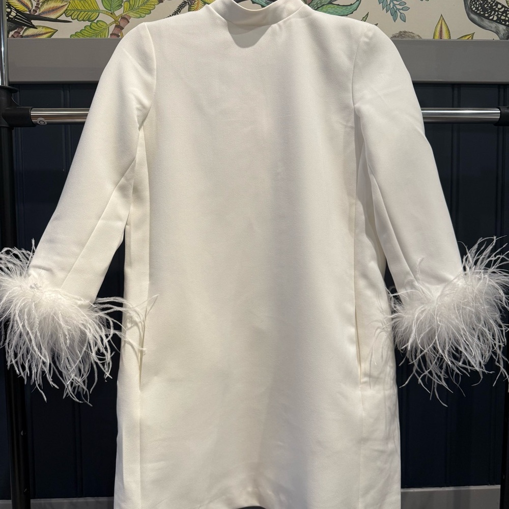 Tuckernuck White Feather-Trimmed Ellie Mod Mini Dress